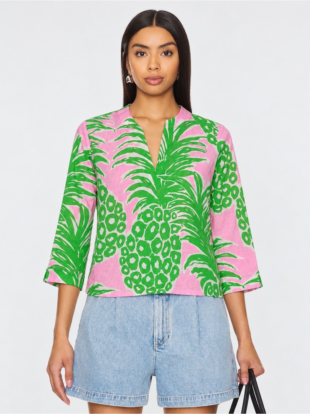 Lilly Pulitzer Pink Green Pineapple Cotton Tunic Top Size S Tropical Resort